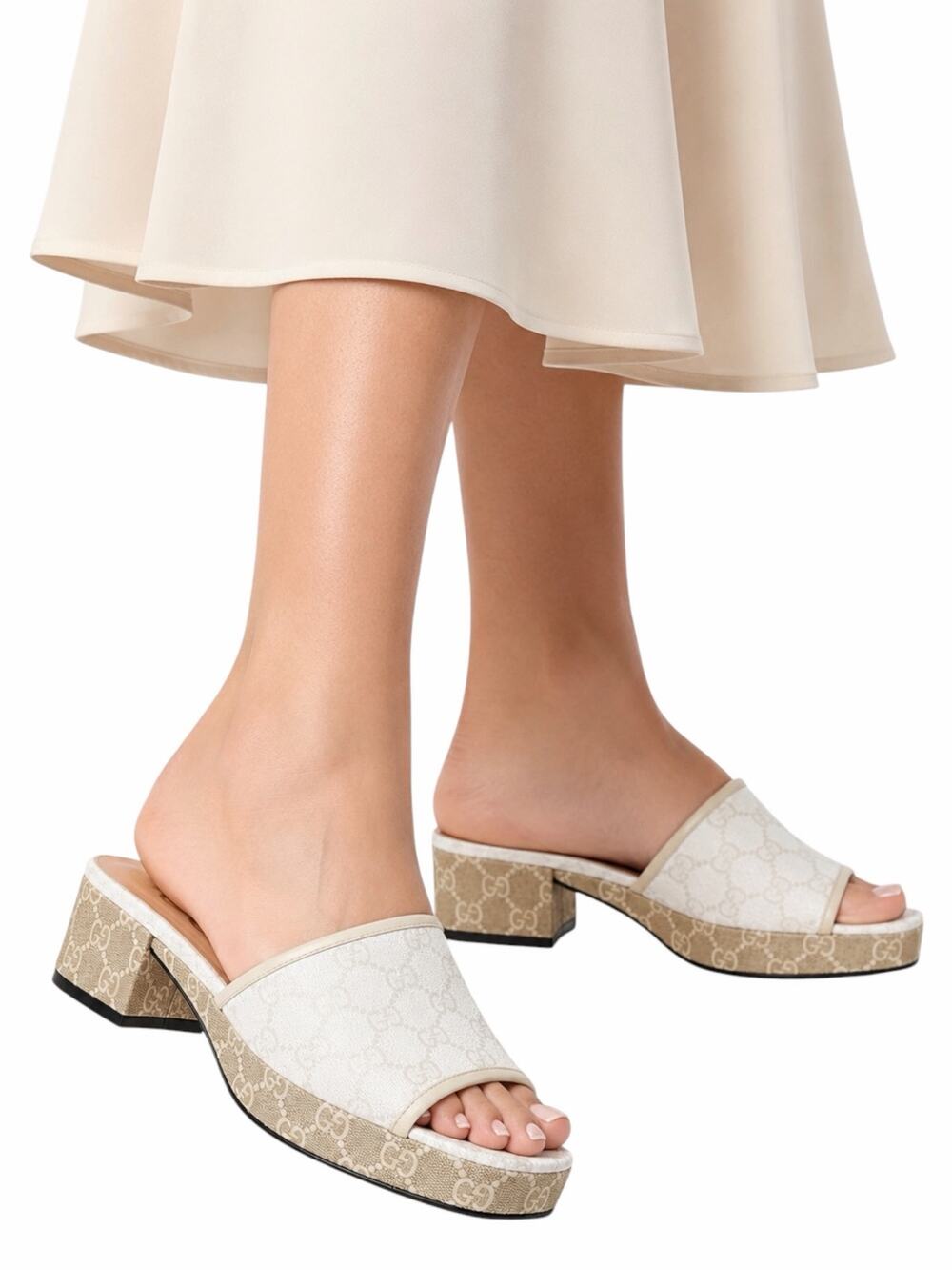 Gucci GG Monogram Malaga Kid Platform Slide Sandal White Size 41